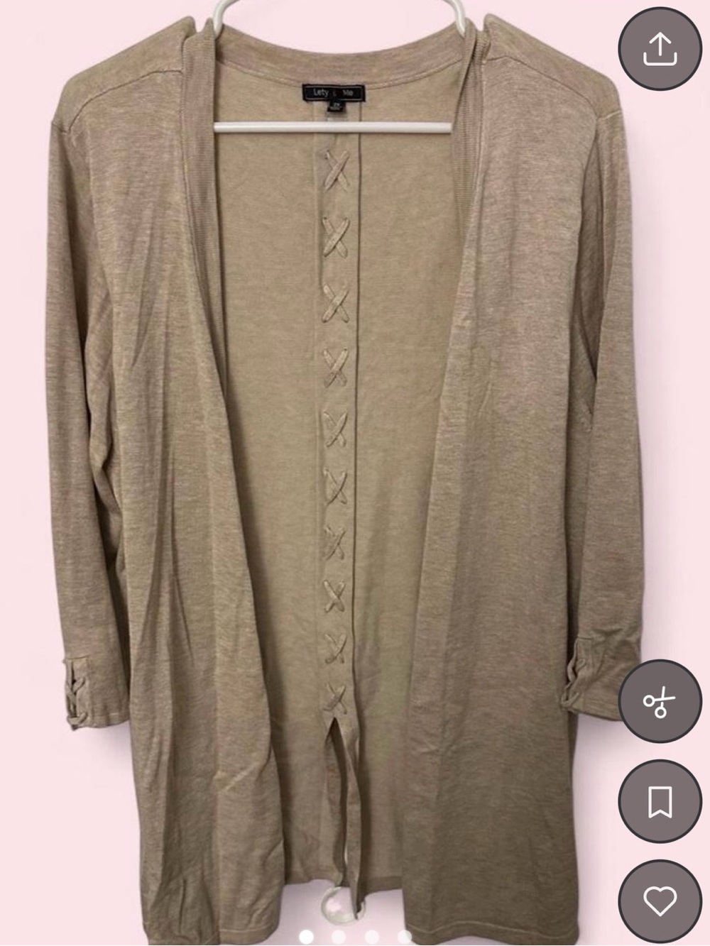 Lety & Me Taupe Open-Front Cardigan with Cross-Stitch Detail